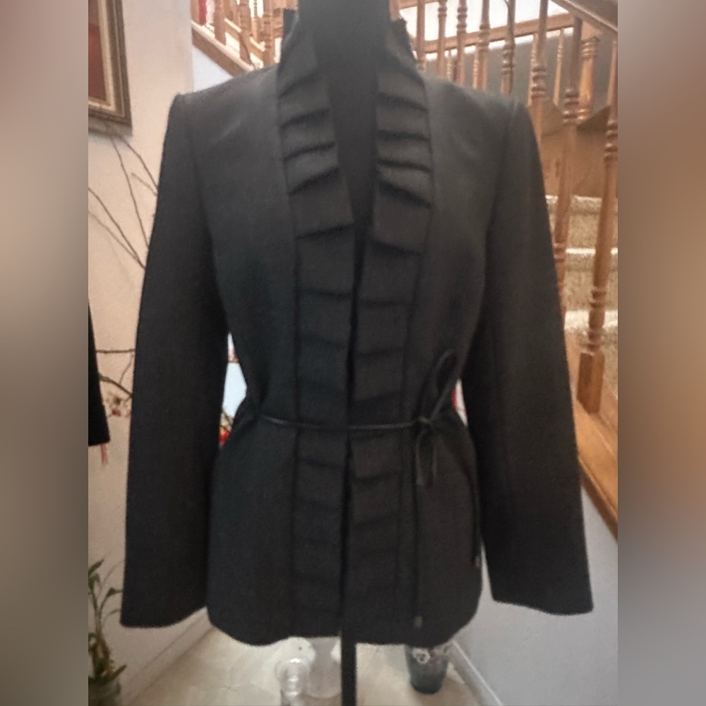 Chic Black Ruffled Blazer